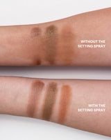 ; Haltbarkeit des Make Ups gezeigt an Swatches ohne und mit Setting Spray